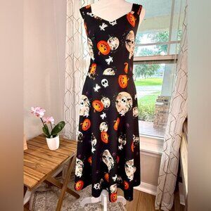 Dress Tells Dress Womens Large Black Halloween Gothic Fit & Flare Midi V Neck